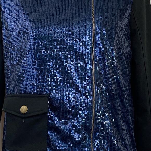 Lumiere Jacket Blazer Coat Black Blue Sequins Zip Cropped Party Small NEW - Picture 10 of 16